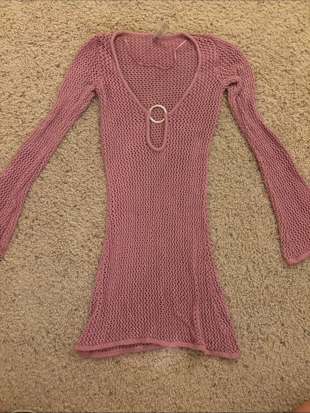 Victoria's Secret Dusty Rose Mesh Long Sleeve Mini Dress with Ring Detail